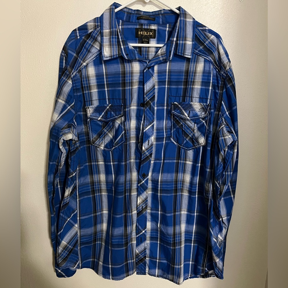 HELIX Classic Plaid Western Button‎ Down Shirt with Contrast Stitching Men's XXL